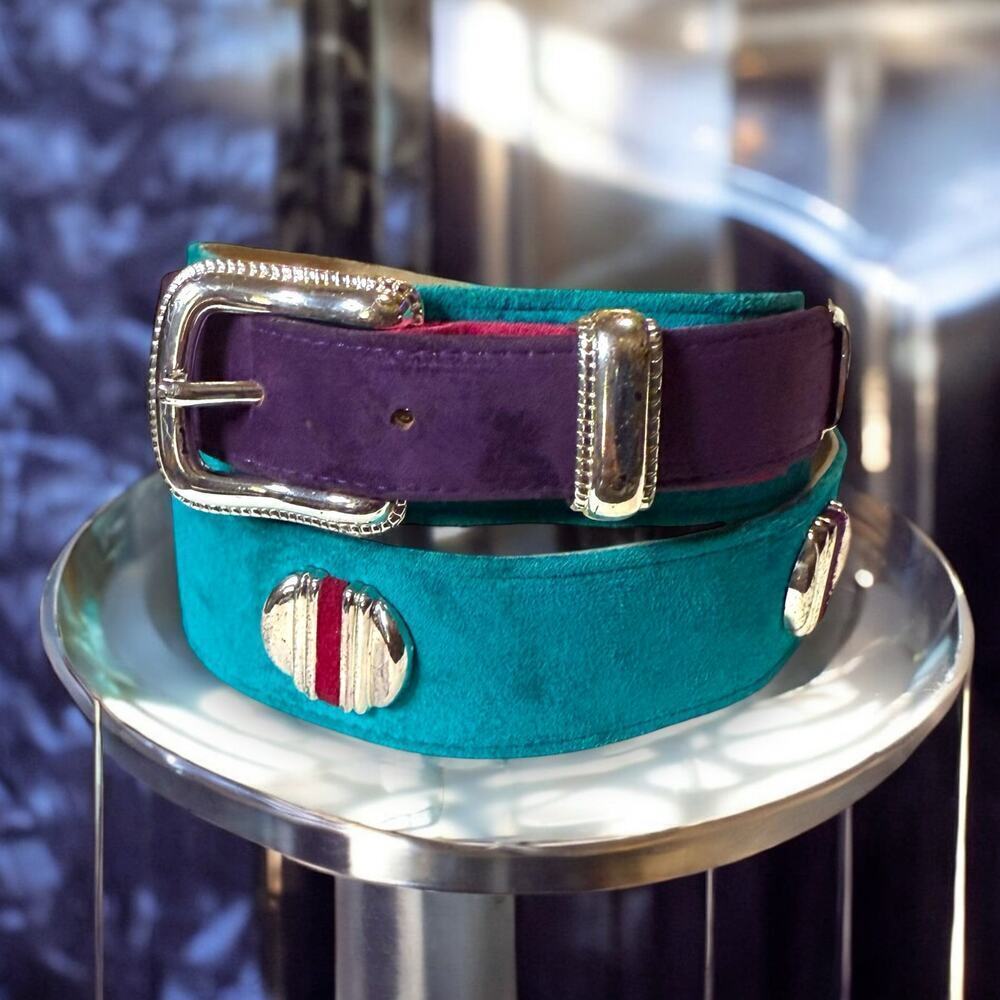 Vintage Ginnie Johansen Belt Womens 80s Suede Western Cowgirl Blue Purple Size L